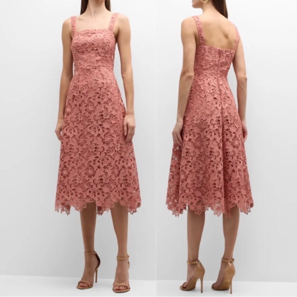 Milly Sleeveless Square-Neck Lace Midi Dress